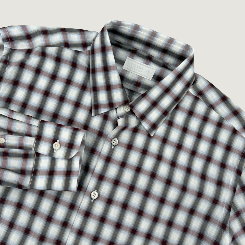 Prada Button Down Shirt Mens Large 41/16 Plaid Long Sleeve Made in Italy Luxury